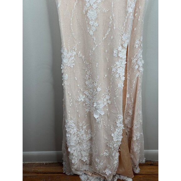 NWT Mac Duggal 11331 Plunging Neck 3D Corset Lace Gown Dress Ivory White Size 2 - Picture 5 of 9